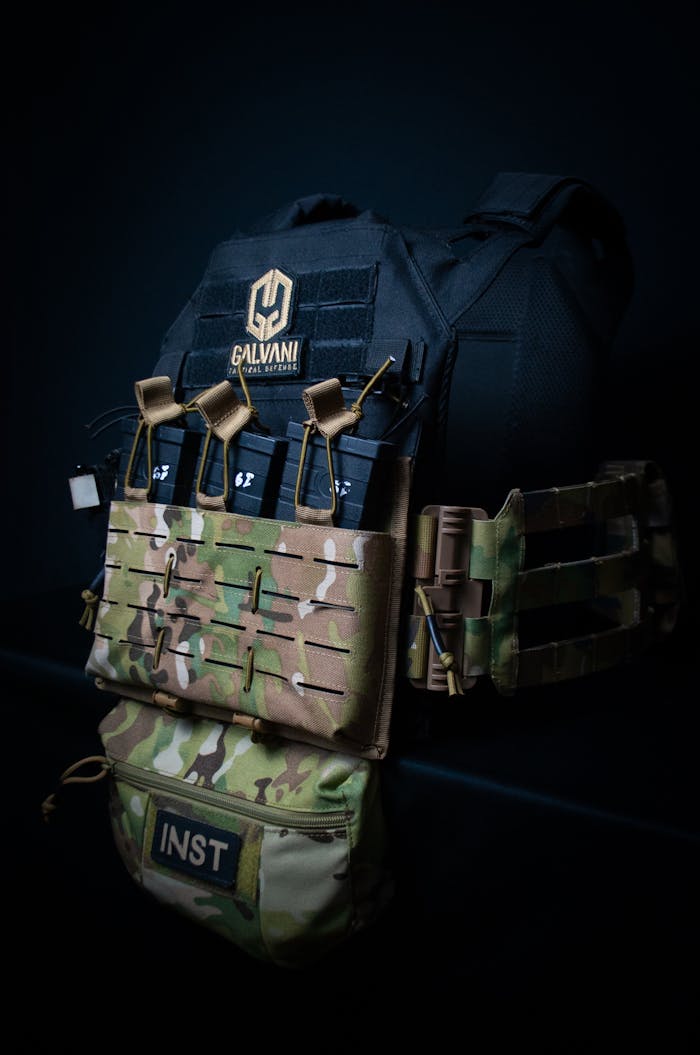 The Art of Drawing Readers In: Your attractive post title goes here Close-up of a tactical military vest with camouflage pattern and equipment.